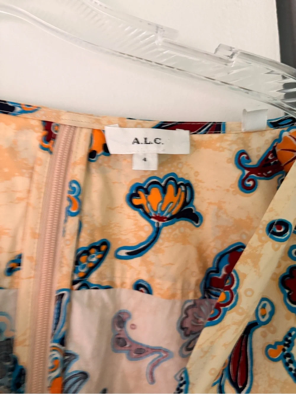 A.L.C. Cream Floral Tiered Midi Skirt Set with Blue & Orange Print - Picture 3 of 3